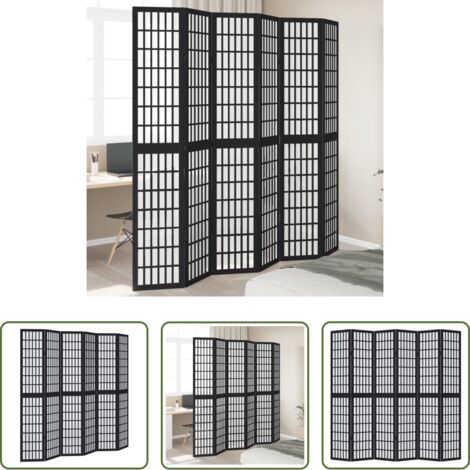 vidaXL Divisore pieghevole -  Divisorio Ambienti 6 Pannelli Nero Legno Massello di Paulownia