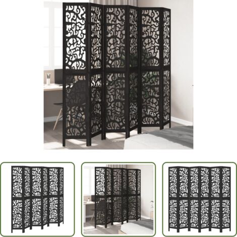 vidaXL Divisore pieghevole -  Divisorio Ambienti 6 Pannelli Nero Legno Massello di Paulownia