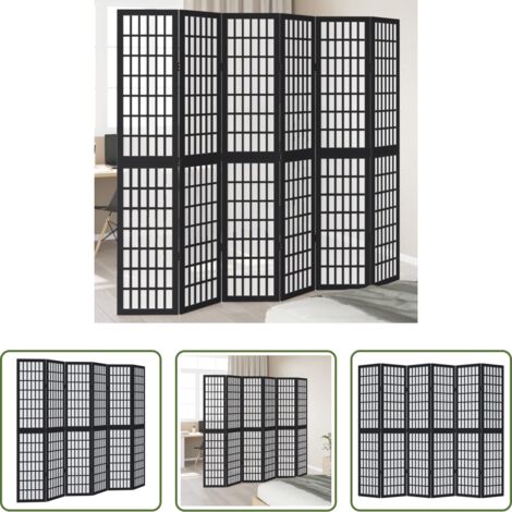 vidaXL Divisore pieghevole -  Divisorio Ambienti 6 Pannelli Nero Legno Massello di Paulownia