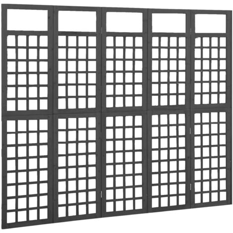 vidaXL Divisorio a 5 Pannelli Legno Massello di Abete Nero 161x180 cm