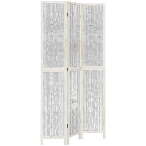 vidaXL Divisorio Ambienti 3Pannelli Bianco Legno Massello di Paulownia