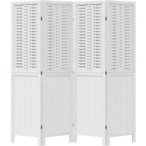 vidaXL Divisorio Ambienti 4Pannelli Bianco Legno Massello di Paulownia