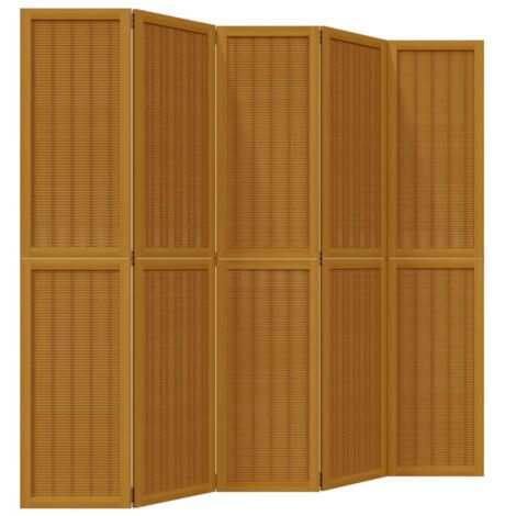 vidaXL Divisorio Ambienti 5 Pannelli Marrone Legno Massello Paulownia