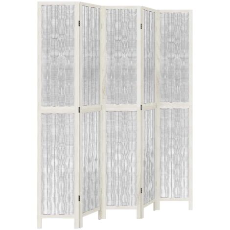 vidaXL Divisorio Ambienti 5Pannelli Bianco Legno Massello di Paulownia