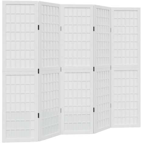 vidaXL Divisorio Ambienti 5Pannelli Bianco Legno Massello di Paulownia