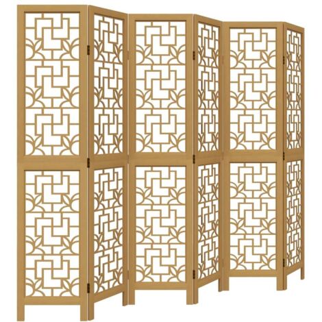 vidaXL Divisorio Ambienti 6 Pannelli Marrone Legno Massello Paulownia