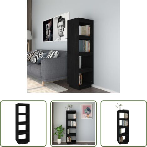 vidaXL Divisorio in legno -  Libreria/Divisorio Nero 40x35x135 cm in Legno Massello di Pino