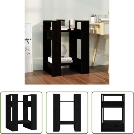 vidaXL Divisorio in legno -  Libreria/Divisorio Nero 41x35x57 cm in Legno Massello di Pino