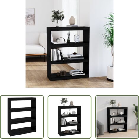 vidaXL Divisorio in legno -  Libreria/Divisorio Nero 80x30x103,5cm in Legno Massello di Pino