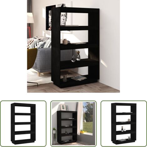 vidaXL Divisorio in legno -  Libreria/Divisorio Nero 80x35x135 cm in Legno Massello di Pino