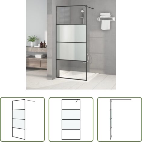 vidaXL Doccia in alluminio -  Parete Doccia Walk in Nera 90x195 cm Vetro Semi Smerigliato ESG