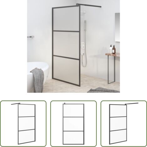 vidaXL Doccia in vetro -  Parete Doccia Walk in 100x195 cm in Vetro Smerigliato ESG Nero