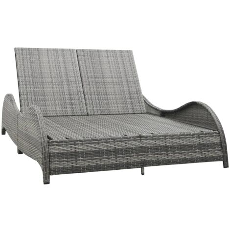 vidaXL Doppel-Sonnenliege mit Auflage Poly Rattan Anthrazit