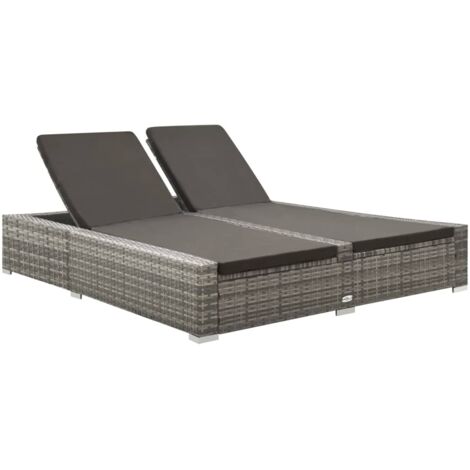 vidaXL Doppel-Sonnenliege Poly Rattan Grau