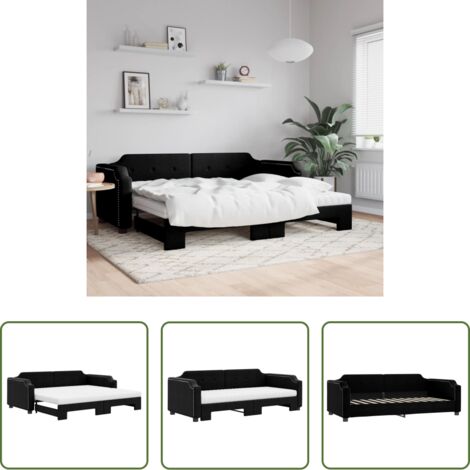 vidaXL Doppelbett -  Tagesbett Ausziehbar mit Matratzen Schwarz 90x200 cm Stoff