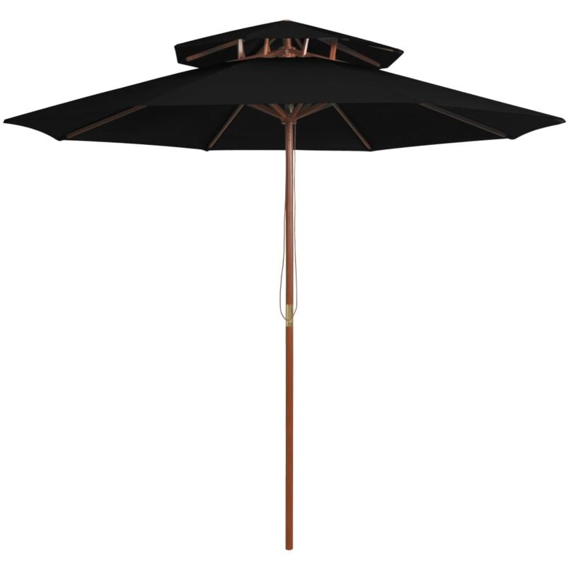 Vidaxl Sonnenschirm Mit Doppeldach Und Holz-mast Schwarz 270 Cm