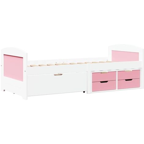 vidaXL Dormeuse 5 Cassetti senza Materasso Bianco&Rosa 90x200 cm IRUN