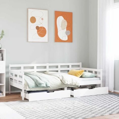 vidaXL Dormeuse con Cassetti Bianco 90x200 cm Legno Massello di Pino