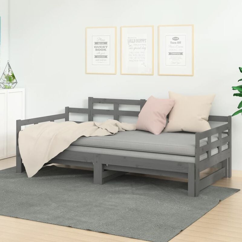 Letto matrimoniale, Dormeuse Estraibile Grigia Legno Massello di Pino 2x(90x200) cm Vidaxl