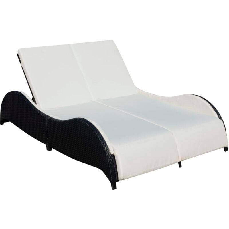 Vidaxl - Chaise longue double avec coussin Résine tressée Noir