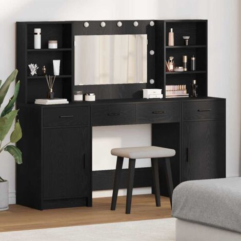 vidaXL Dressing Table Set with LED 3 pcs Black Oak Engineered Wood