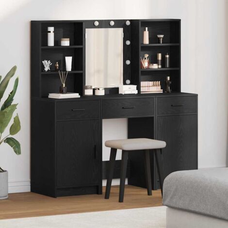 vidaXL Dressing Table Set with LED 3 pcs Black Oak Engineered Wood
