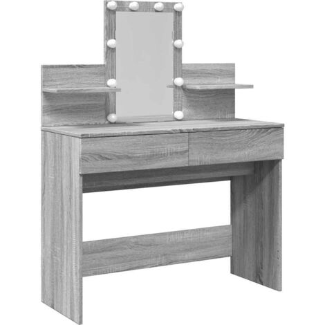 vidaXL Dressing Table with LED Grey Sonoma 100x40x130 cm