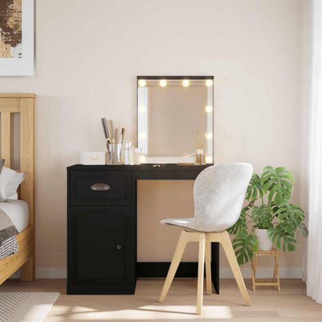vidaXL Dressing Table with LED Lights Black 90x42x132,5 cm