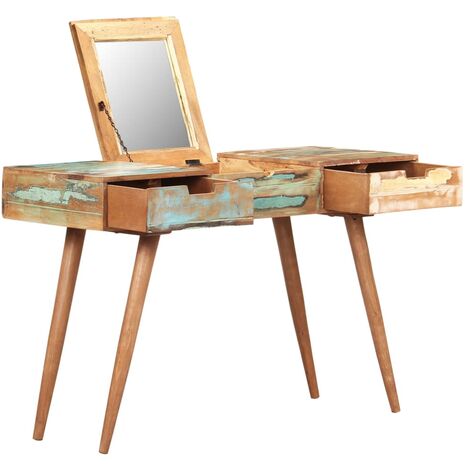 main image of "vidaXL Dressing Table with Mirror 112x45x76 cm Solid Wood Reclaimed - Brown"
