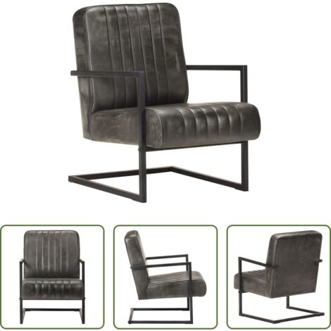 vidaXL Echtleder Sessel -  Freischwinger Sessel Distressed Grau Echtleder