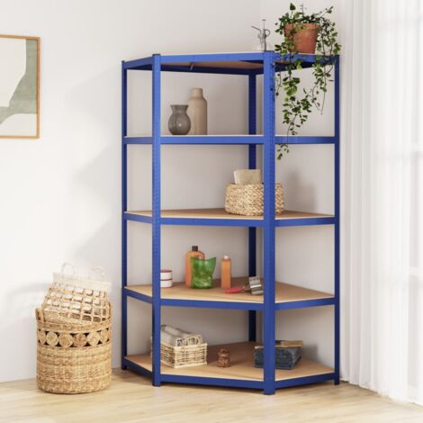 vidaXL Eckregal mit 5 Ebenen Blau Stahl und Spanplatte