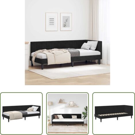 vidaXL Ecksofa - Eckbettgestell mit Kopfteil Schwarz 80 cm x 200 cm Samt