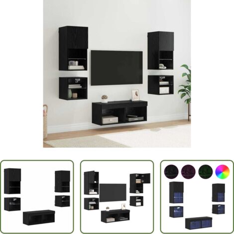 vidaXL Éclairage led -  Meubles TV muraux 8 pcs Chêne noir Bois d'ingénierie