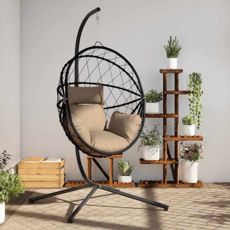vidaXL Eierförmige Hängesessel mit Ständer Taupe Rattan und Stahl