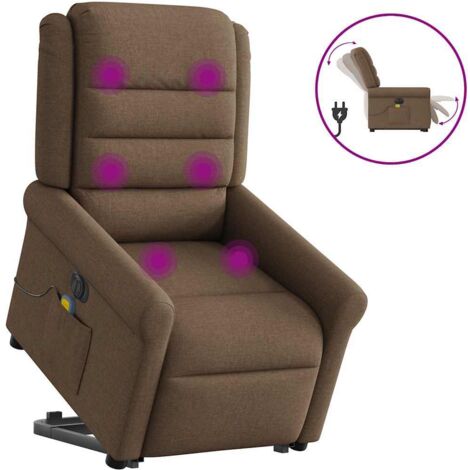 vidaXL Elektrischer Massagesessel mit Aufstehhilfe Braun Stoff