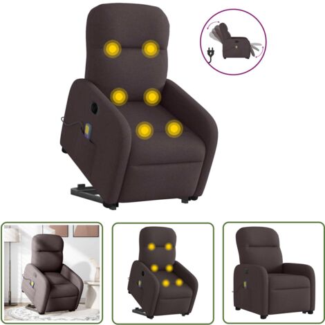 vidaXL Elektrischer Massagesessel mit Aufstehhilfe Dunkelbraun Stoff