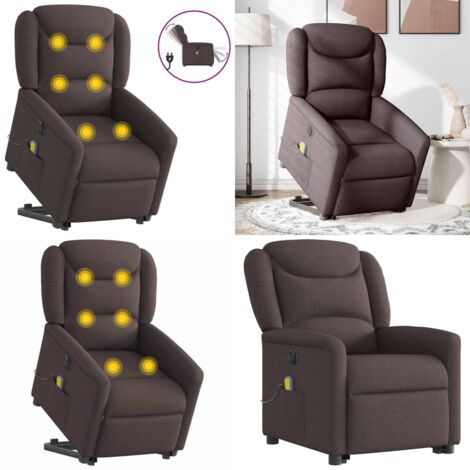vidaXL Elektrischer Massagesessel mit Aufstehhilfe Dunkelbraun Stoff