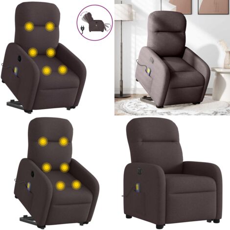 vidaXL Elektrischer Massagesessel mit Aufstehhilfe Dunkelbraun Stoff