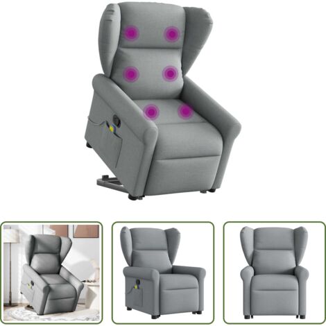vidaXL Elevación eléctrica -  Sillón de masaje reclinable de pie de tela gris claro