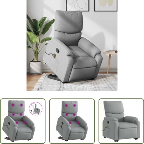 vidaXL Elevación eléctrica -  Sillón de masaje reclinable de pie de tela gris claro