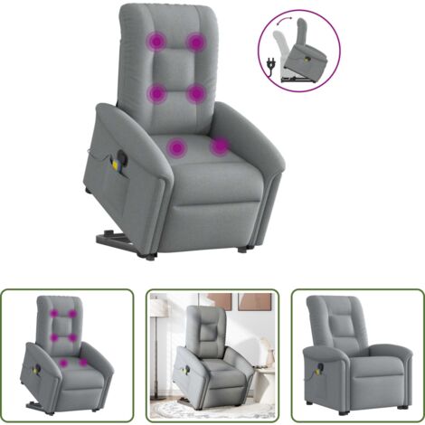 vidaXL Elevación eléctrica -  Sillón de masaje reclinable de pie de tela gris claro