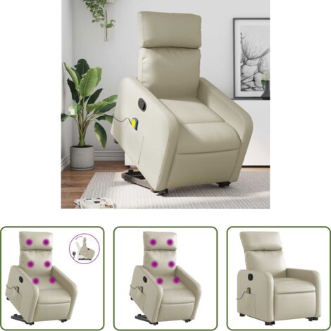 vidaXL Elevación eléctrica -  Sillón reclinable de masaje de pie cuero artificial color crema