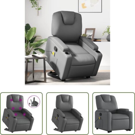 vidaXL Elevación eléctrica -  Sillón reclinable de masaje de pie cuero artificial gris