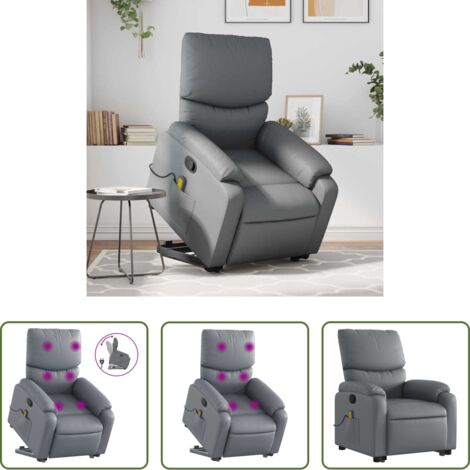 vidaXL Elevación eléctrica -  Sillón reclinable de masaje de pie cuero artificial gris