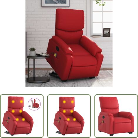 vidaXL Elevación eléctrica -  Sillón reclinable de masaje de pie cuero artificial rojo