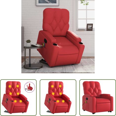 vidaXL Elevación eléctrica -  Sillón reclinable de masaje de pie cuero artificial rojo