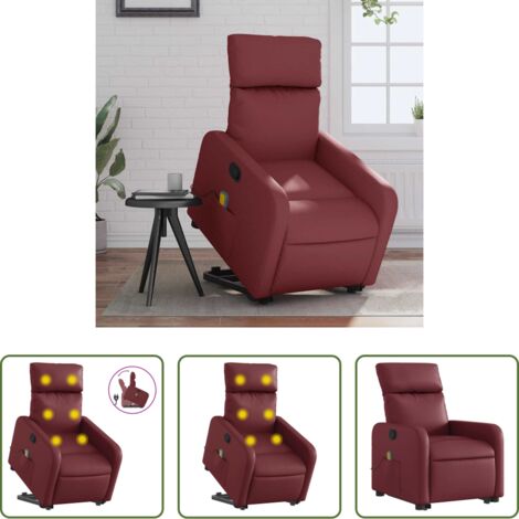 vidaXL Elevación eléctrica -  Sillón reclinable de masaje de pie cuero artificial rojo tinto