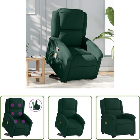 vidaXL Elevación eléctrica -  Sillón reclinable de masaje elevable terciopelo verde oscuro
