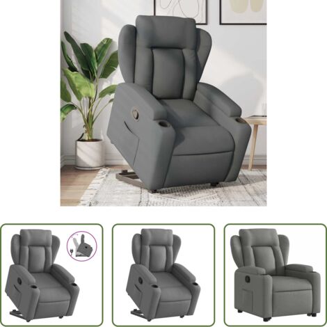 vidaXL Elevación eléctrica -  Sillón reclinable elevable de tela gris oscuro