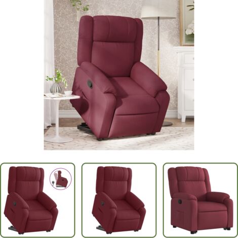 vidaXL Elevación eléctrica -  Sillón reclinable elevable tela rojo tinto